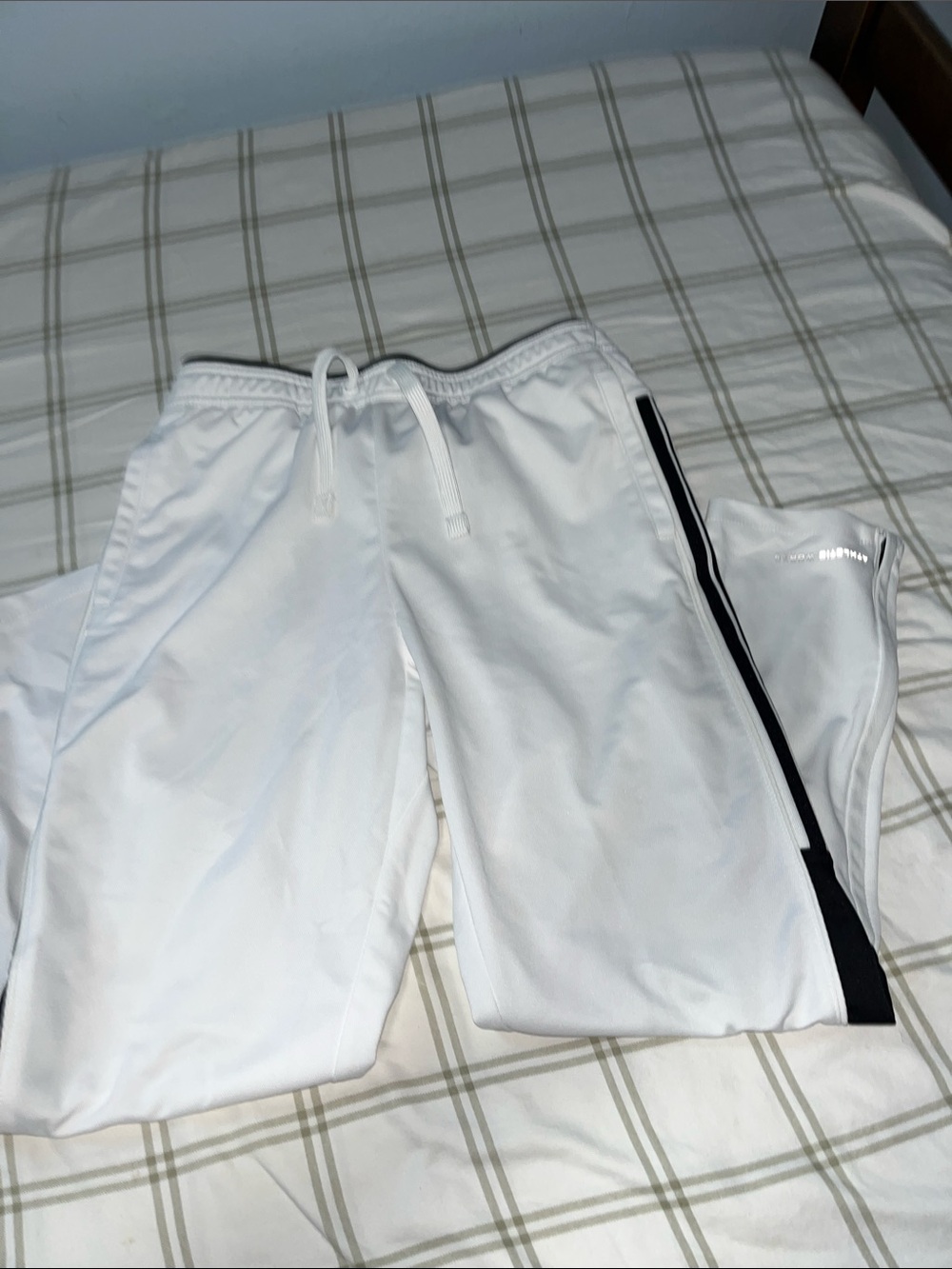 Athletic Works White Soccer Jogger Pants with Black Side Stripe 10-12 Husky